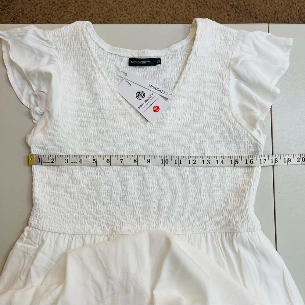 NWT Merokeety Flutter Sleeve V-Neck White Maxi Dress XL Vacation Beach Pockets - Picture 7 of 10
